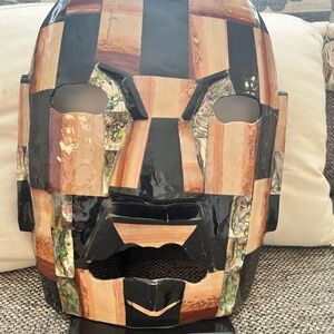 Vintage Handcrafted Myan Abalone Mosaic Mask with Black and Brown Accents